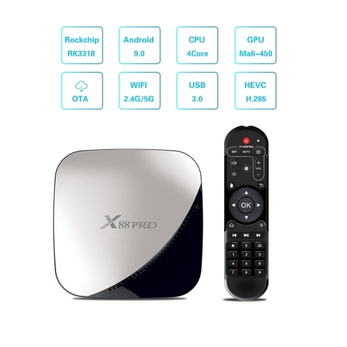 

X88 PRO Smart Android 9.0 TV Box Rockchip RK3318 Quad Core 64 Bit UHD 4K VP9 H.265 4GB / 32GB 2.4G / 5G WiFi HD Media Player Remote Control