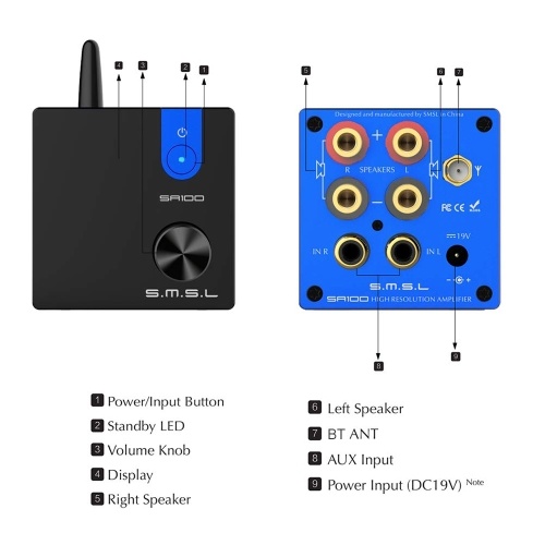 S.M.S.L SA100 Bluetooth 5.0 Audio Amplifier 50W+50W TPA3116D2 Power Amplifier Digital HI-FI Audio Stereo Amplifier