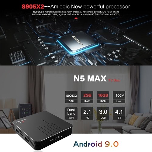 

Magicsee N5 Max Smart Android 9.0 ТВ-приставка S905X2 4K HDR 2 ГБ / 16 ГБ 2,4 ГБ и 5 Г Wi-Fi и 100 М LAN DLNA Miracast HD Media Player