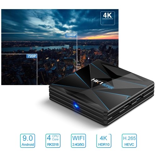 

HK1SUPER Smart Android 9.0 TV Box Rockchip RK3318 Quad Core 64 Bit UHD 4K VP9 H.265 4GB / 32GB 2.4G / 5G WiFi HD Media Player Remote Control