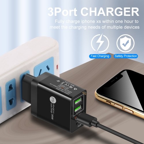 

36W PD Quick C-harger F-ast Chargring Adapter with 3 USB Chargeing Port Travel C-hargers Portable for Outdoor Trip