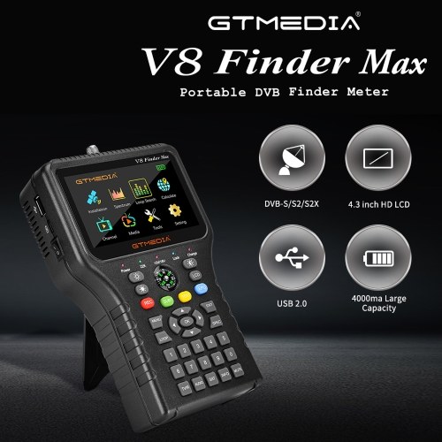 

GTMEDIA V8 Finder Max 4.3-inch LCD Dispaly TV Signal Finder Meter with Storage Bag Car Charger