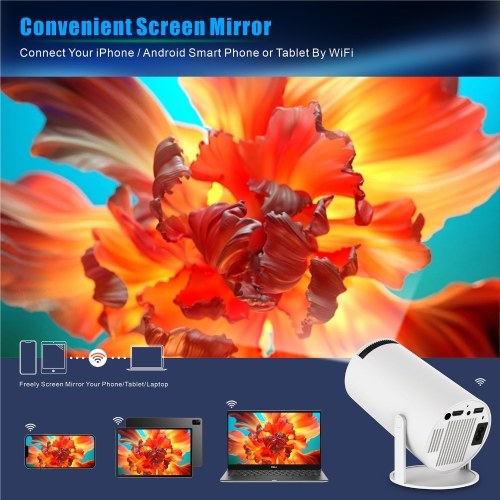 HD 720P Mini Projector Dormitory Outdoor Hard Resolve 4K Support AV1 180-Degree Rotation Support Automatic Correction 