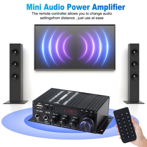 

Mini Audio Power Amplifier 2CH 40W+40W for Car Home Use BT Digital Audio Receiver AMP U Disk Digital MP3 Player FM Radio LCD Display Dual Mic Input with Remote Control