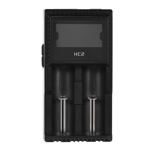 HC2 2 Slot Smart Battery Charger Digital LCD Display for Rechargeable AA AAA Ni-MH Ni-Cd Li-ion LiFePO4 26650 18650 18350 17500 14500 16340 10440 EU Plug