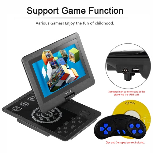 

GKNUO GKN-100 10.1 Inches Portable DVD Player Touch Buttons Swivel Screen Digital Multimedia Player Support SD / U Drive / AV IN & OUT/ TV Program / Gamepad 2600mAh Rechargeable US Plug