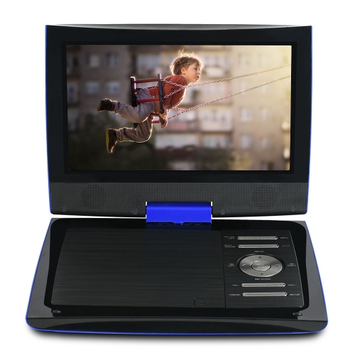 PDVD969 9 Inches Portable DVD Player Swivel Screen Digital Multimedia Player Support SD Card U Disk Playback AV OUT w/Headphones Remote Control 2800mAh Rechargeable Battery Blue US Plug