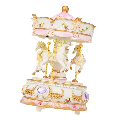 

Mini Carousel Clockwork Music Box Colorful LED Merry-go-round Musical Box Gift for Girlfriend Kids Children Christmas Festival Purple