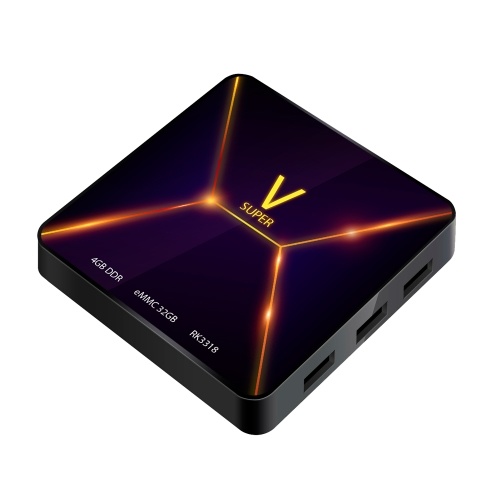 

SUPER V Smart Android 9.0 TV Box RK3318 Четырехъядерный 64-битный UHD 4K Медиа-плеер VP9 H.265 4 ГБ / 32 ГБ 2.4 Г Wi-Fi BT4.0 Цифровой дисплей Пульт дистанционного управления