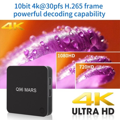 

Q96 MARS Android 7.1 Smart TV Box Amlogic S905W Quad Core UHD 4K VP9 H.265 1GB / 8GB 2.4G WiFi 100M LAN HD Media Player with Remote Control