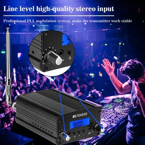 

Retekess TR509 Wireless FM Broadcast Transmitter Stereo Radio Station Campus Amplifier Dual Mode with Antenna for Drive-in Church