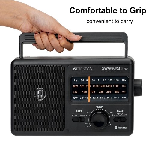 

Retekess TR626 AM FM SW LW Portable Radio for the Elderly Battery Operated & AC Operated Multi-functional Radio Black