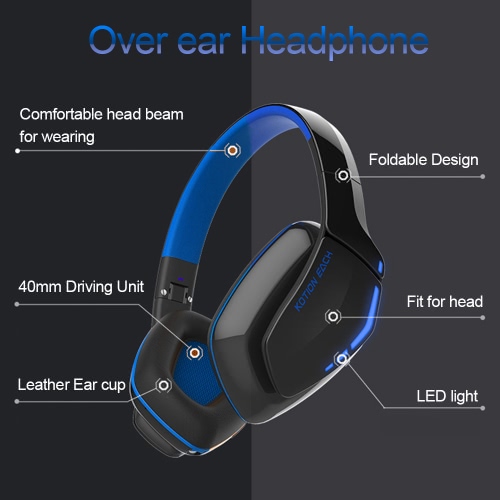 

KOTION EACH B3506 Wireless BT Stereo Headphone BT 4.1 CSR 8635 Over-ear Foldable Gaming Headset with Mic 3.5mm Cable for PS4 PC Smart phones Computer White with Blue