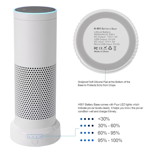

H901 Portable Battery Base for Amazon Echo Speaker Intelligent 9000mAh Battery Charging Cradle Echo Speaker Stand with USB Output