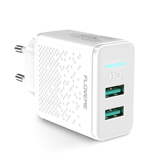 

Floveme Phone Charger 2.4A Power Adapter Dual USB Quick Charge White