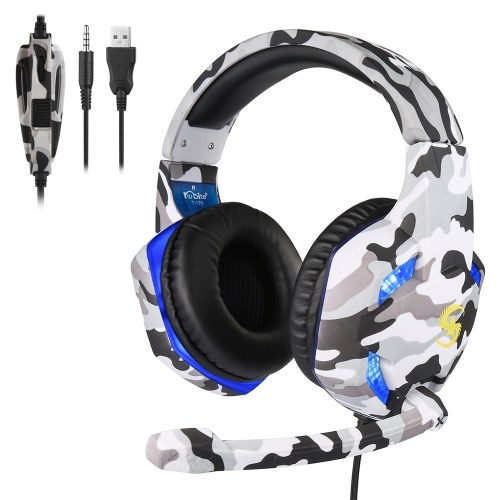 KUBITE T176 Gaming Headset 3.5mm+USB Plug Over-Ear Headphone with Adjustable Microphone Volume Control for PC Laptop Smart Phone