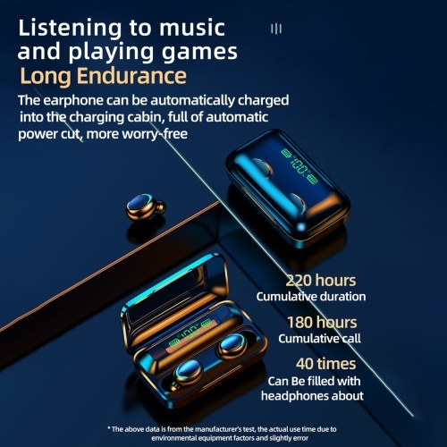 

BT5.1 Cordless Earphones Auto Pairing Noise Cancelling with Power-Bank Function IPX7 Sweatproof Waterproof