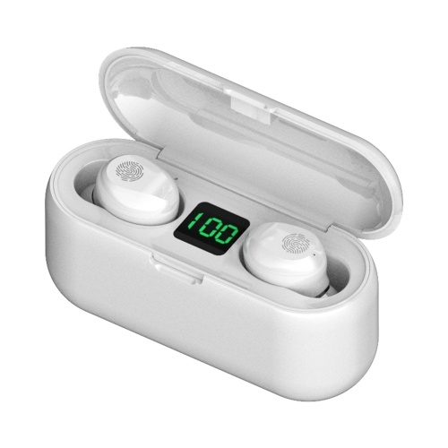 F9 Echte kabellose Kopfhörer Bluetooth 5.0 TWS Ohrhörer Touch Control Schweißfestes Sport-Headset 1200mAh Ladebox Batterieleistungsanzeige mit Mikrofon-USB-Ausgang