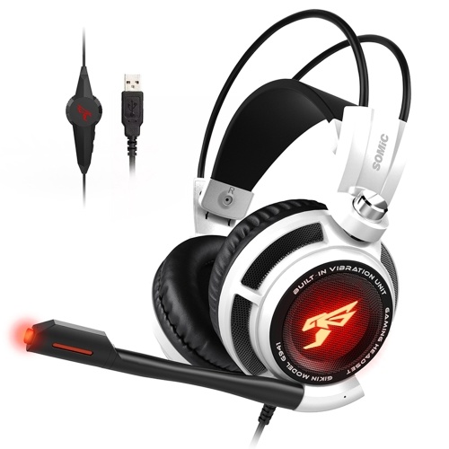 SOMIC G941 USB 7.1 Channel Gaming Headset with 4D Vibration Sound Effect 40mm Driver Unit Wired Controller LED Light White