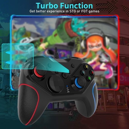 

USB Wired Gamepad Game Controller Ergonomic Game Handle with Double Joysticks Turbo Six-axis Gyroscope Functions Red&Blue