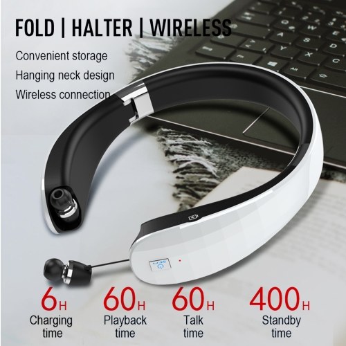 

Foldable BT Headphones Wireless Neckband Headset with Retractable Earbuds Sports Sweatproof Earphone Running Headset With Mic 800mAh Battery