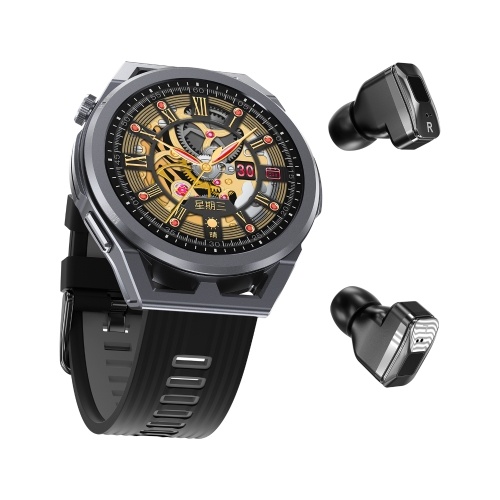 Smart Watch & True Wireless BT 5.0 Headphones 2-in-1 ENC Noise Cancelling Earphones Fitness Tracker Smartwatch 4GB Memory MP3 Music Playback 1.53-inch Color Screen Monitoring Blood Oxygen Heart Rate Sleep NFC One-touch Access 