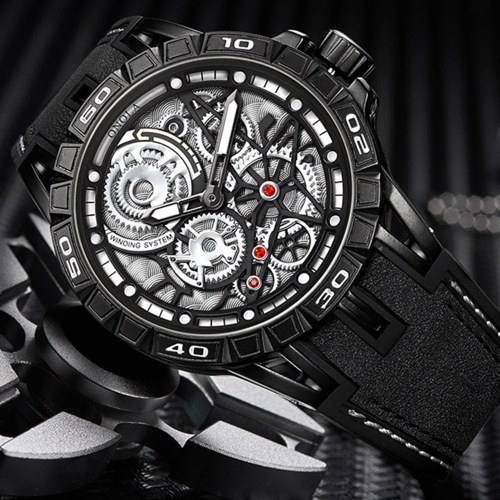 

Men's Quartz Watch Leather Band 3ATM Hollow-out Design Wristwatch for Men Boys
