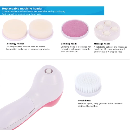 

Электрическая щетка для лица 5 в 1 Face Washer Вращающийся Уход за кожей лица Кисть Cleanning машина Очищение лица Brush Щетка для мытья