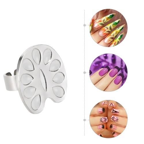 

Mini Nail Art Color Ring Palette Eyelash Grafting Plate Alloy Nail Art Tool Metal Finger Ring Mixing Color Palette For Nail Painti