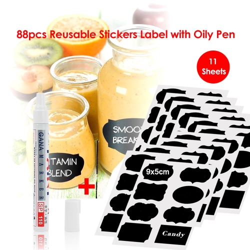 

88pcs Reusable Stickers Label with Oily Pen Wall Sticker Use On Candy Jam Jars Kitchen Snack Nut Container