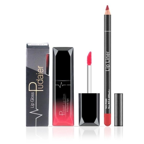 

Pudaier Matte Lipstick Устанавливает длинную последнюю губную помаду + Губы Карандаш Водонепроницаемый Lip Liner Lip Gloss Lip Beauty Maker