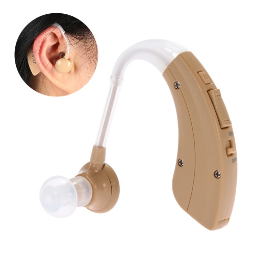 

Ear Sound Amplifier Hearing Assistance Mini Hearing Aid Behind the Ear with Earplugs Volume Adjustable Audiphone Light Brown
