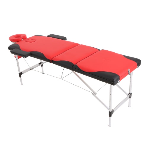 ABODY 3 Fold Massage Therapy Bed 84''L Massage Portable Table Mixte Couleur SPA Facial Bed Tattoo Salon de beauté Appareil Rouge + Noir