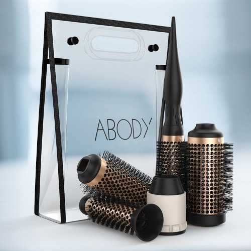 

Abody Ceramic Hair Brush Set Detachable Hairbrush Aluminum Round Brush 4 Size Barrels & 1 Handle Nylon Pins DIY Hairstyle Tool