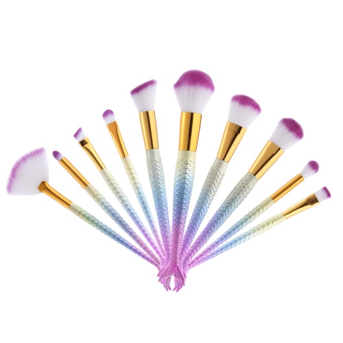 10Pcs Mermaid Cosmetic Brushes Kit Trois styles optionnels