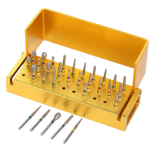 

1 стоматологический комплект 30шт Dental Diamond Burs дезинфекция сверла + алюминиевый блок высокоскоростной держатель наконечника