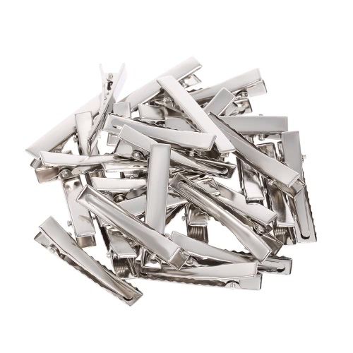 50pcs Hair Clips With Teeth Flat Silvery Metal Alligator Prong Hair Pins For Diy Hair Bow Accessories 40mm