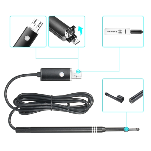 

2 in 1 Endoscope with WiFi Connection Multifunctional USB Interface Wireless Ear Cleaning Visual Earpick Mini Camera Ears Spoon Tool 6 Adjustable LEDs