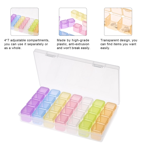 

28 Slots Transparent Plastic Nail Art Storage Box Nail Art Bead Rings Earrings Container Display Case For Cosmetic Jewelry Decoration Gems