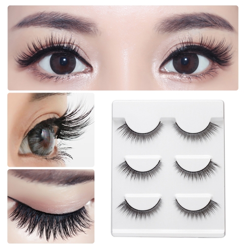 

3 Pairs 3D False Eyelashes Invisible Band Natural Dense Cross Black Eyelash Full Strip Reusable