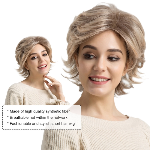 

14" Wig Short Hair Wigs Wavy Texture Short Fluffy Wig Brown Color Synthetic Fiber Cosplay Daily Party Wig for Women YJJ121