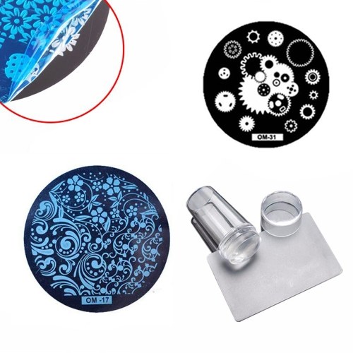 

10 PCS Random Delivery Round Nails Printing Plate Equiped с прозрачным уплотнением и скребком для резки Легко используя легкий инструмент для ногтей Carring