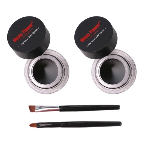 

2 PCS 2 in 1 Черные гель для глаз Eyeliner Colors Long Wear Водонепроницаемый комплект для макияжа для глаз с двумя щетками