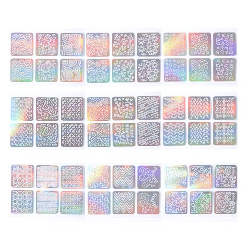 

12/24 Pcs 3D Laser Hollow Stencil Stickers Nail Vinyls Transfer Tips Guide Template Mixed Pattern Design Sticker