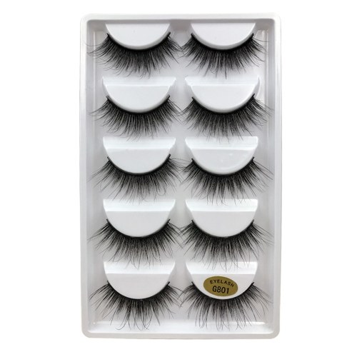 

5 Pairs Long False Eye Lashes 3D False Eyelashes Invisible Band Black Eyelash Full Strip Reusable