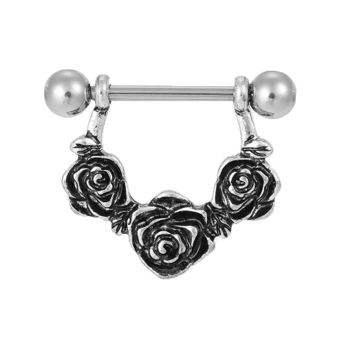 Gioielli Nipple Bar Barbell in acciaio inox penzoloni Black Rose Shield Body Piercing per uomini e donne