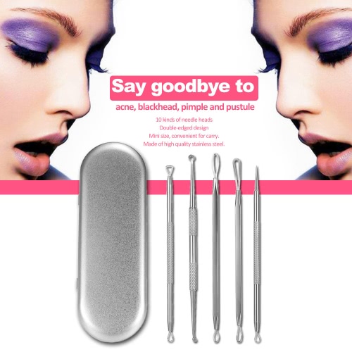 

5Pcs Stainless Steel Blackhead Acne Needle Tool Facial Pimple Comedone Needle Blackhead & Blemish Tools Kit Acne Cleaner