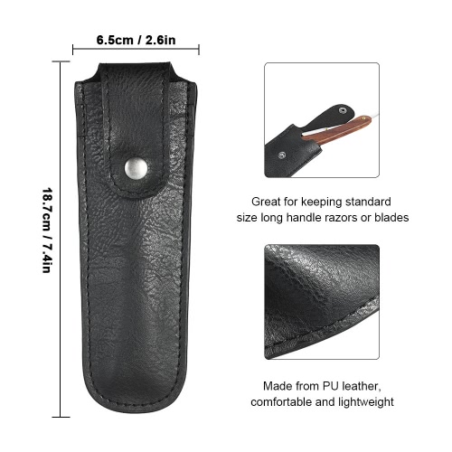 

PU Leather Razor Pouch Sheath Straight Long Razor Case Holder for Long Handle Safety Razor