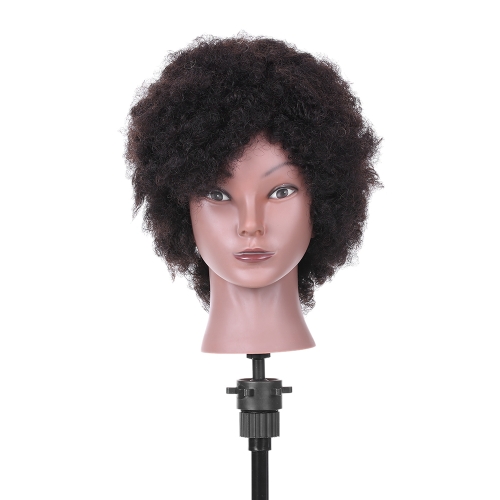 Cabeza de maniquí de Afro Cabeza de entrenamiento de peluquería para práctica de trenzado de peluquería Cabeza de maniquí afroamericana con 100% de cabello humano negro