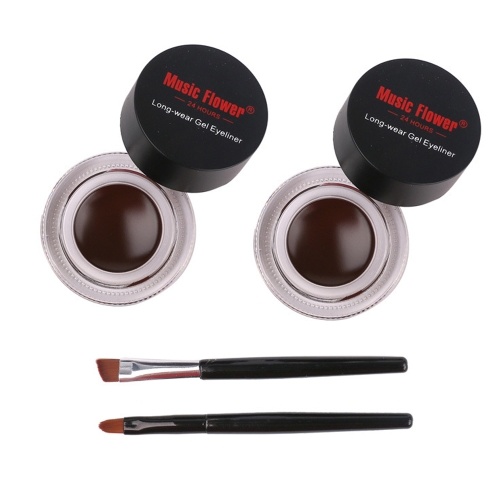 

2 PCS Brown Gel Eyeliner Colors Long Wear Водонепроницаемый комплект для макияжа для глаз с двумя кистями